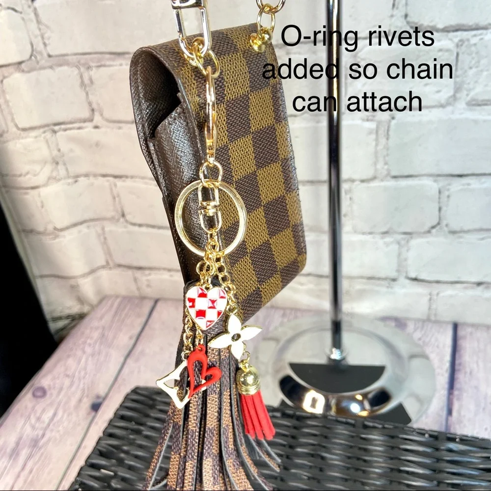 Louis Vuitton key fob holder pouch keychain in Damier Ebene with bag charm - Picture 3 of 16